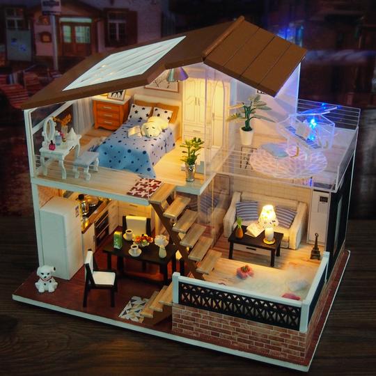 diy小屋一米阳光手工创意模型木质娃娃屋建筑玩具女孩生日礼物y