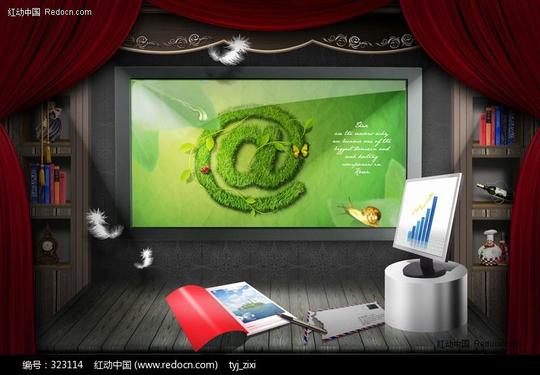 红色帷幕下的led显示屏;e时代科技图片素材-生活百科类psd素材下载