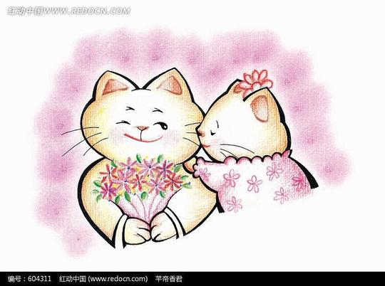 免费素材图片素材漫画插画人物卡通两只亲密的可爱猫咪