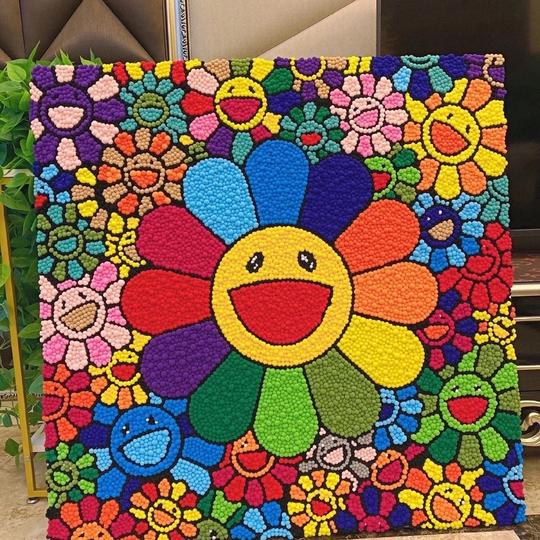 diy村上隆太阳花装饰画挂画毛线手工创意减压礼物毛球全套材料包