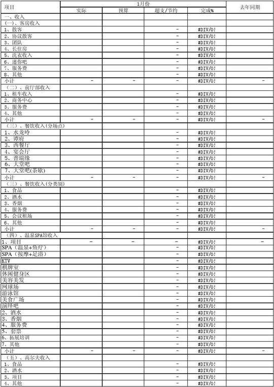 2013年经营预算报表