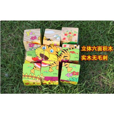 儿童益智力早教积木质制玩具9粒六面画立体拼图批发幼儿园宝宝