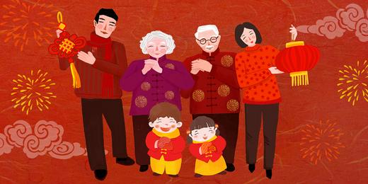 春节习俗清新拜年原创插画素材
