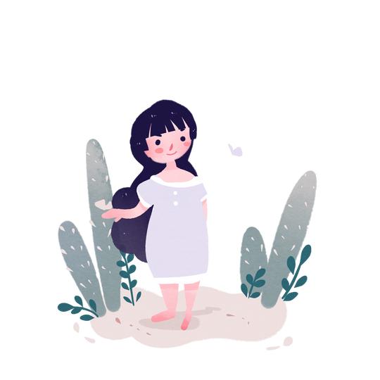 治愈系绘本风手绘卡通女孩插画素材
