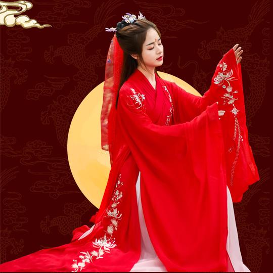 汉服女花嫁求凰中国风古装超仙仙气飘逸古风学生红色齐腰襦裙全套