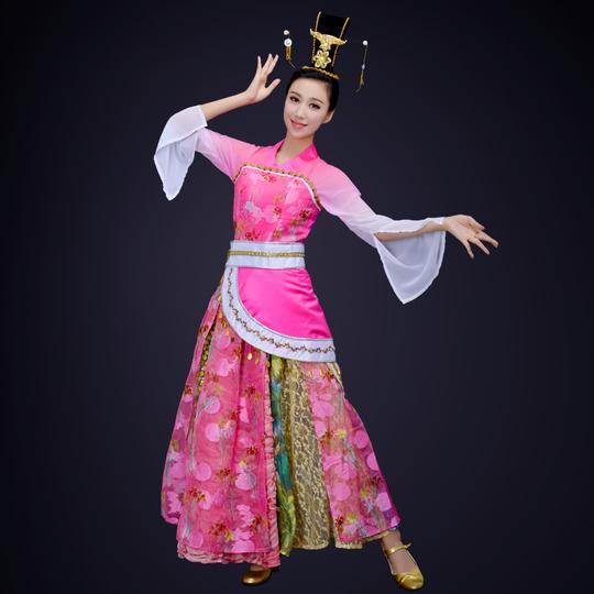 新款古典舞服装铜雀女成人古典舞练功服连衣裙中国风粉色扇子舞服