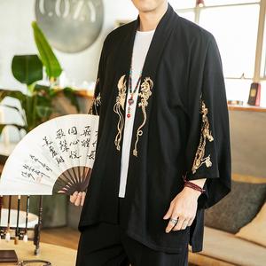 汉服男古风男士仙气中国风男装刺绣和服风衣男短款披风开衫薄外套