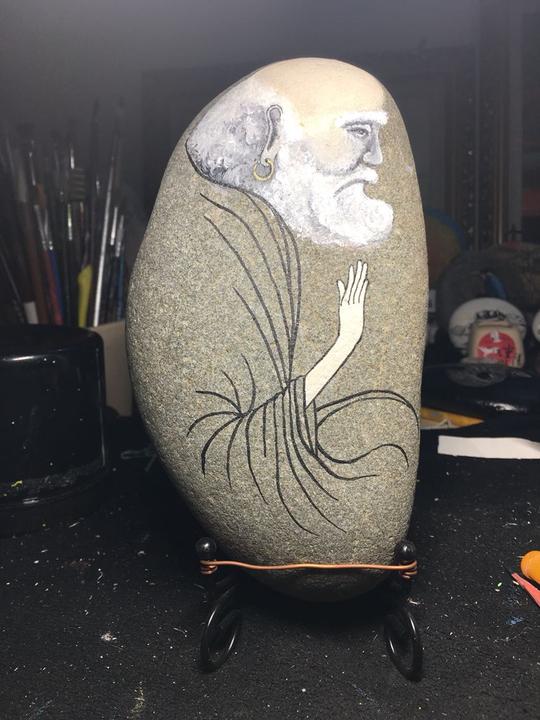 禅意石头画佛像祖释迦摩尼达摩摆件弥勒茶室茶宠茶艺茶庄普洱