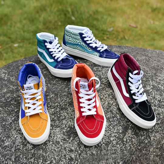 vansеpol联名卡万斯sk8-mid绿色黄色红色拼色鸳鸯中帮男女帆布鞋
