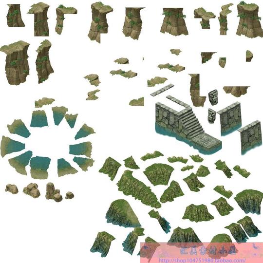 高清jin山封神榜场景地形修图psd素材/游戏美术资源/植物建筑素材