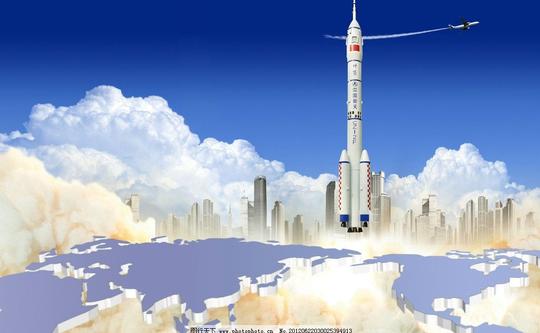 飞向太空素材火箭飞船卫星地球版图发射卫星神六神八