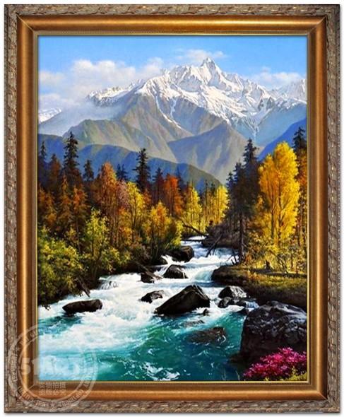 瑞堂欧式油画玄关山水油画手绘风水油画风景走廊壁炉挂画13361