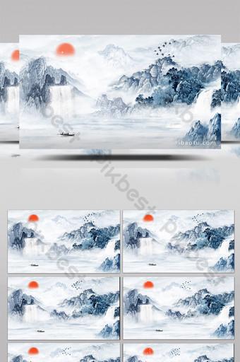 梦幻中国风水墨山水下雪动画特效素材背景
