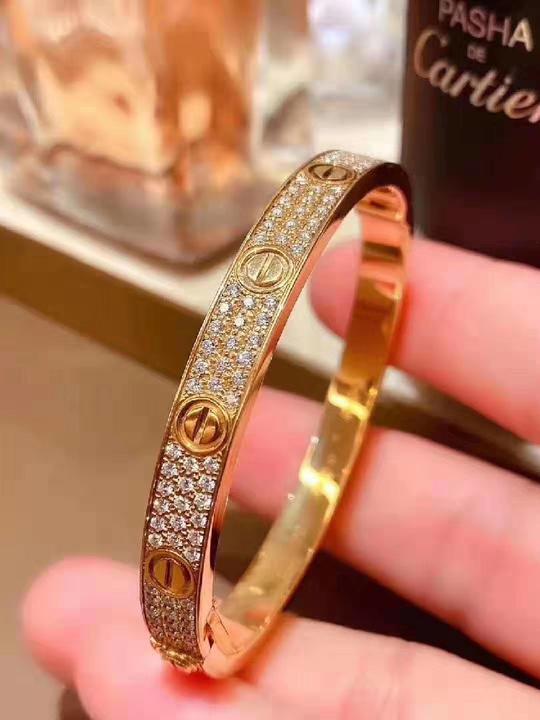cartier卡地亚love系列18玫瑰金黄金满钻窄版宽版满天星手镯