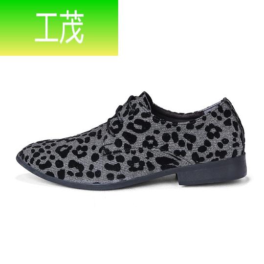 尖头休闲皮鞋低帮春春男鞋豹纹夜场理发师夜店低帮鞋男shoesmen工茂鞋子灰色39