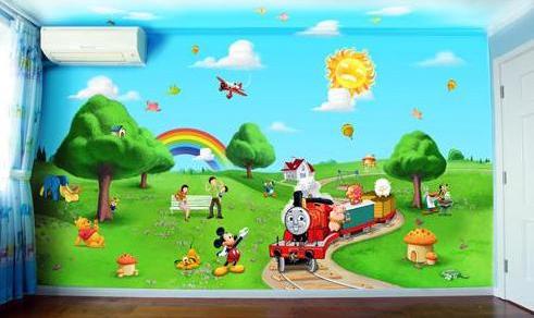 超可爱大暑卡通图片之幼儿园壁画自然风景素材绿色草地大树卡通火