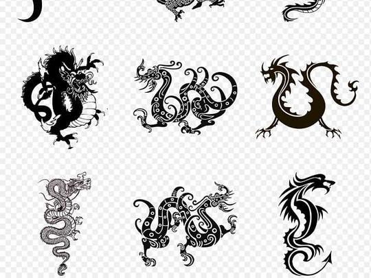中国风古典龙纹龙图腾龙纹身图案png透明背景素材