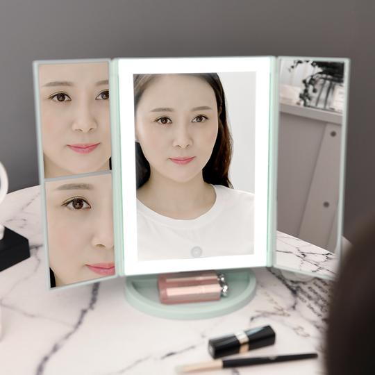 折叠led化妆镜台式带灯补光放大抖音网红宿舍便携公主梳妆镜子女