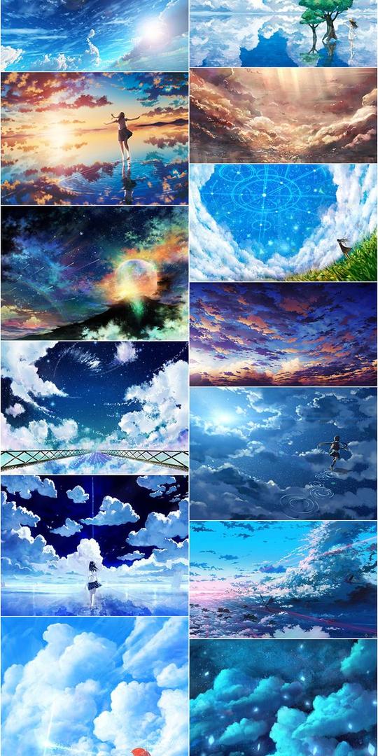 263日系卡通手绘动漫唯美场景图片天空星空插画绘画参考设计素材-淘宝网