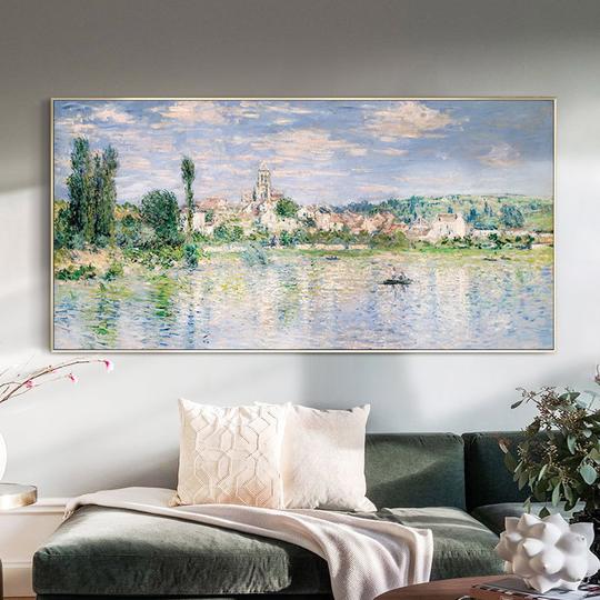 莫奈手绘风景油画客厅装饰画维特尼的夏天世界名画别墅横版壁挂画