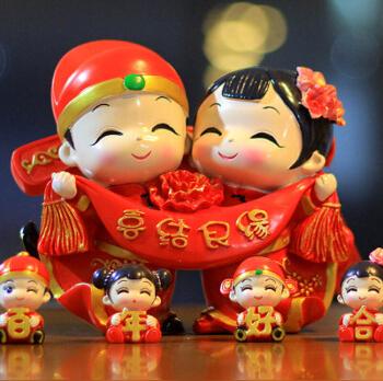 2019新上瓷娃娃摆件小摆件陶瓷玩偶公仔迷你人爱情树结婚喜庆情侣吊脚娃娃浪喜结良缘+百年好合