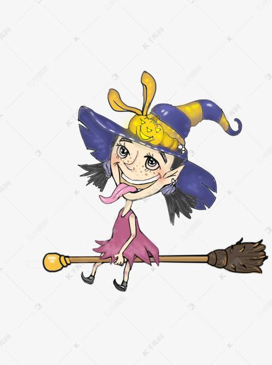 手绘万圣节女巫透明底可商用素材