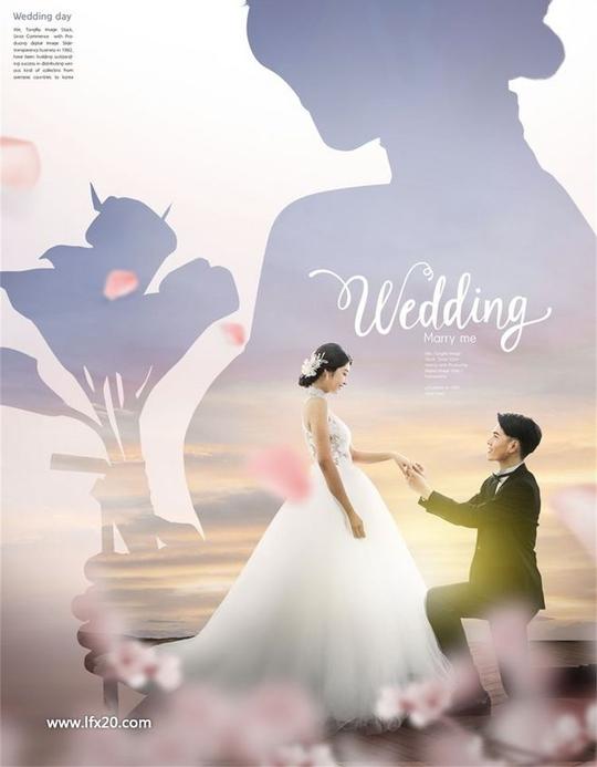 创意合成风景人物情侣求婚浪漫爱情婚礼婚纱照psd分层素材
