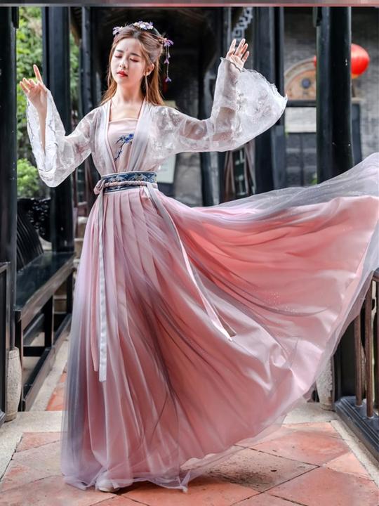 汉服女中国风原创仙气飘逸古风广寒宫古装春夏季超仙改良版连衣裙