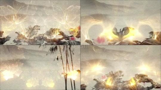 中国风火焰水墨画卷轴视频素材_配乐成品背_640x360
