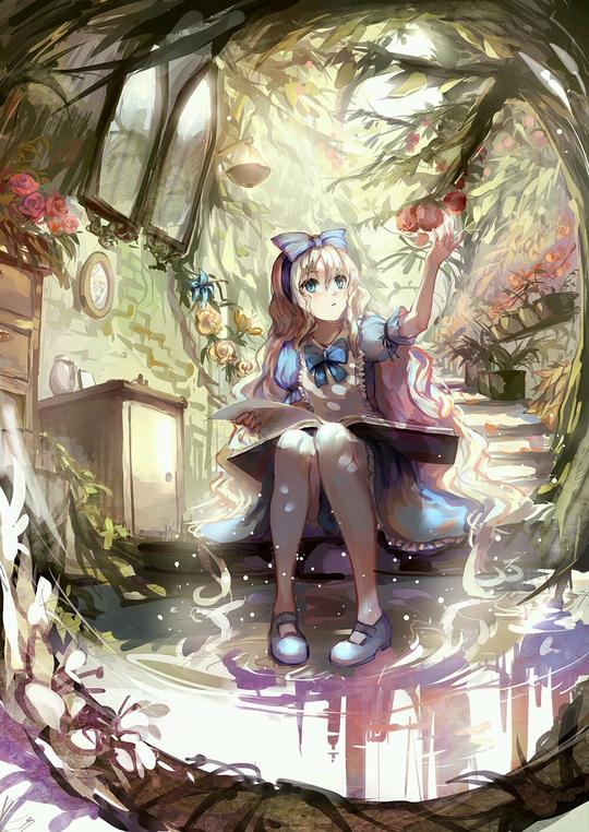 手绘动漫插画头像壁纸动漫唯美少女少年可爱水面爱丽丝