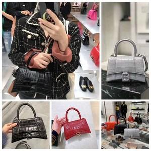 balenciaga/巴黎世家新款鳄鱼压纹沙漏包xs/s手提女包