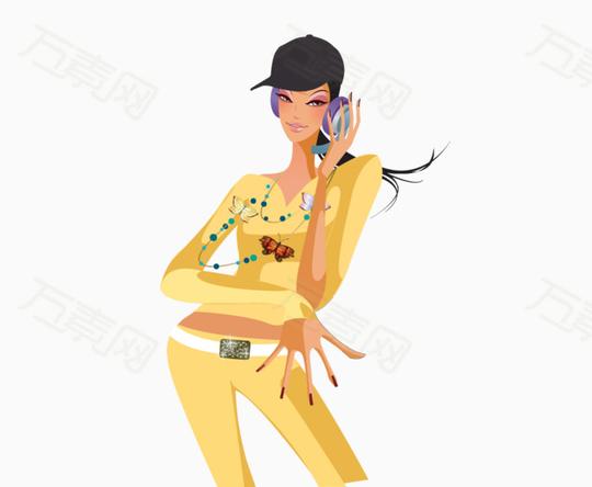黄色衣服的听音乐女孩