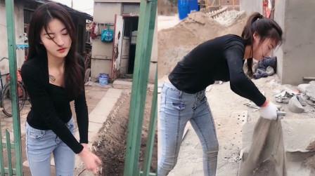 好美的黑龙江农村女孩，靠在工地搬砖扛水泥赚钱，生活过得不容易