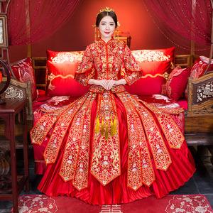 婚纱中式礼服衣服新娘夏季传统新婚中国风婚礼服复古结婚烫钻