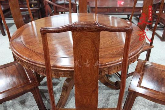 红木家具/缅甸黄花梨木家具圆形餐桌实木饭桌台餐椅古典中式家具