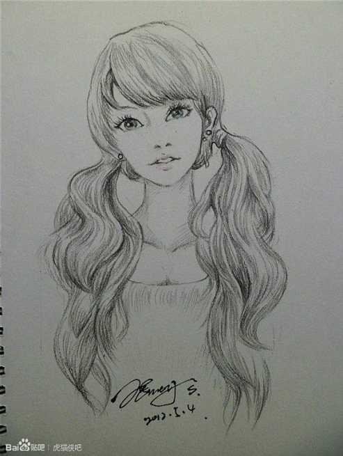 发型设计素描画女生长发正脸>未完成的女人素描图片素材(图片未
