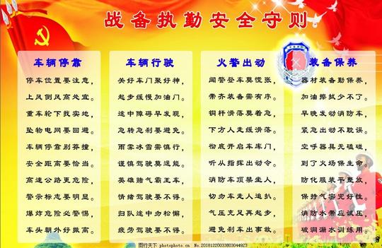 消防队驾驶员手册安全行车战备执勤口号顺口溜出警图片素材