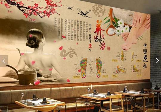足浴足疗装饰画背景墙壁纸壁画按摩店理疗馆养生足疗馆装饰画墙纸