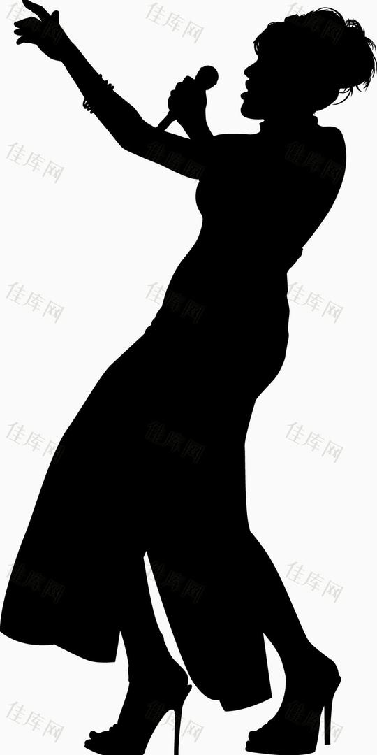 仰头唱歌的女人侧面剪影素材图片