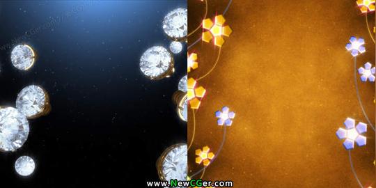 华丽钻石与闪耀花朵的边框视频素材brilliants