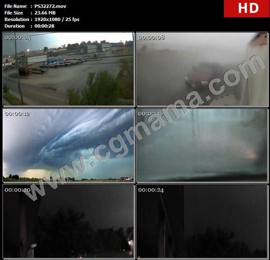 ps32272风暴大风树木车辆道路飓线天空高清实拍视频素材