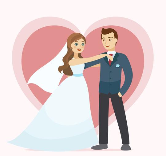 红心背景幸福的婚礼新人矢量素材