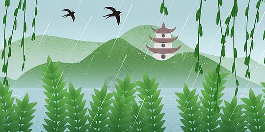 清明风景插画背景素材