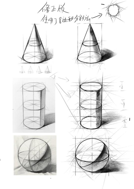 球/圆锥/圆柱临摹-美术绘画素描练习