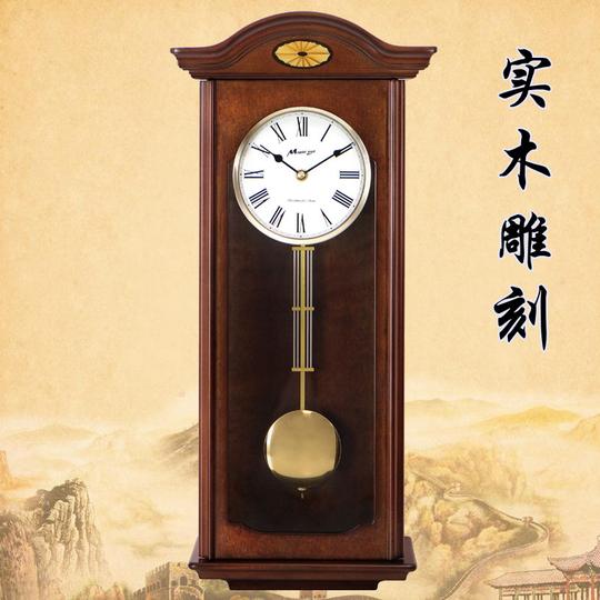 枫叶中式古典客厅挂钟实木摇摆钟表丽声机芯石英时钟整点音乐报时