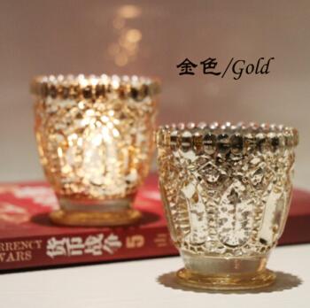 简约电镀银玻璃小烛台彩色蜡烛杯浪漫圣诞烛光晚餐酒吧抖音金色