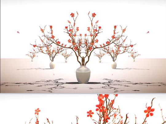 唯美中国风桃花花瓶cg动画视频led素材
