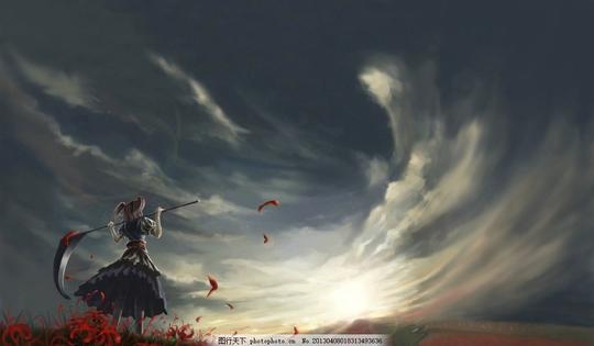 游戏动漫女孩天空灰色阳光花朵动漫动画