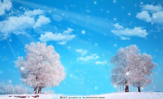 高清梦幻雪景创意素材圣诞节滑雪冬季冬天下雪飘雪雪花