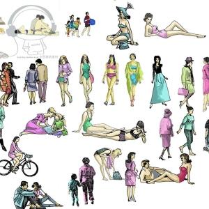 国外手绘插画泳池美女海报职业女性插图卡通人物背景psd素材859